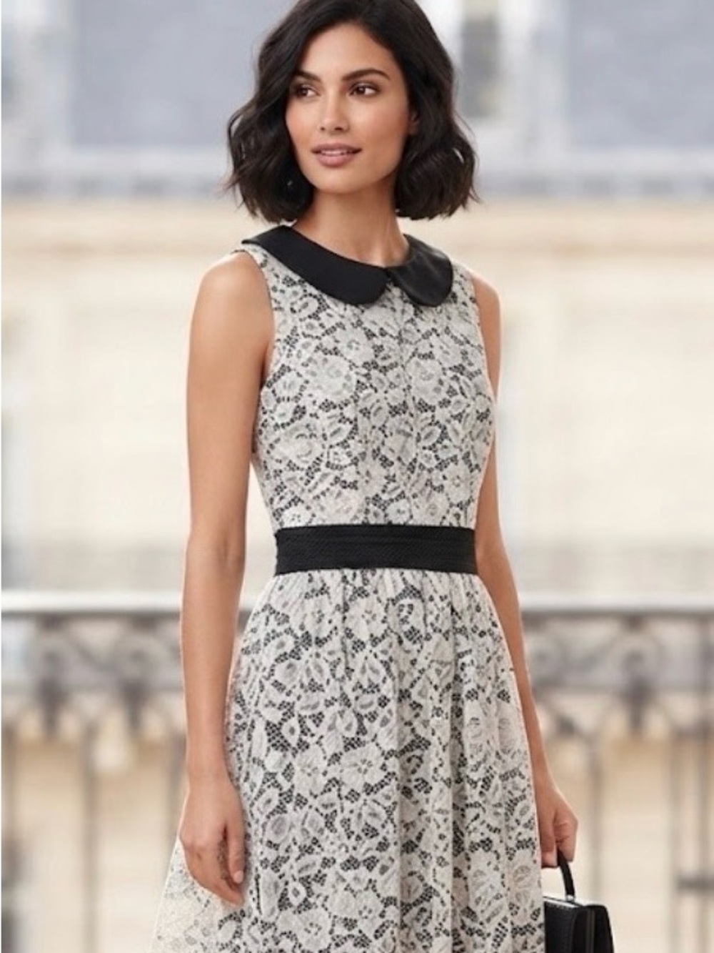 Rinascimento Made in Italy Black & Cream Lace Peter Pan Collar Dress Size Medium
